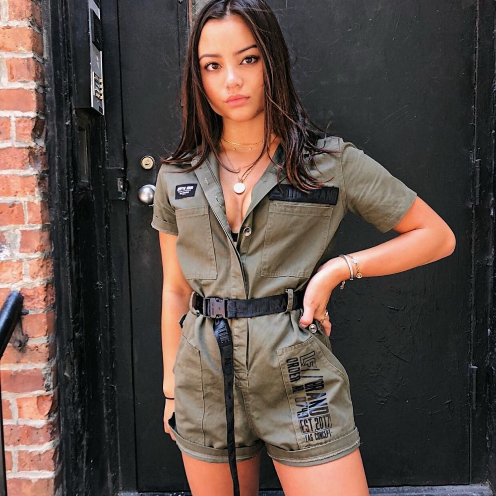 NWT LF The Brand Army Green Military Utility Romper Size XS. - Picture 1 of 8